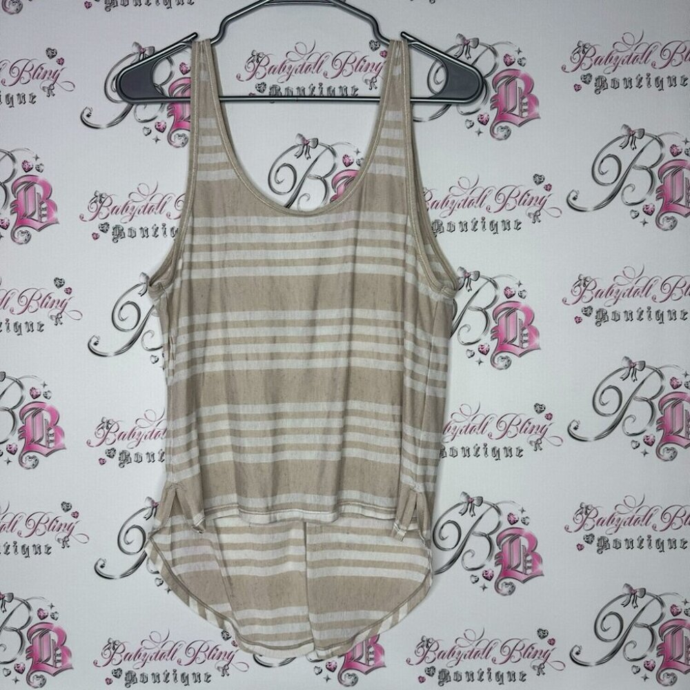 Lululemon tank top high low beige brown white cream striped stripes shirt